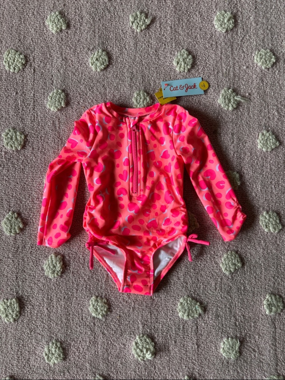 Cat & Jack Hot Pink and Dark Pink Heart-Print Long Sleeve Rashguard One-Piece